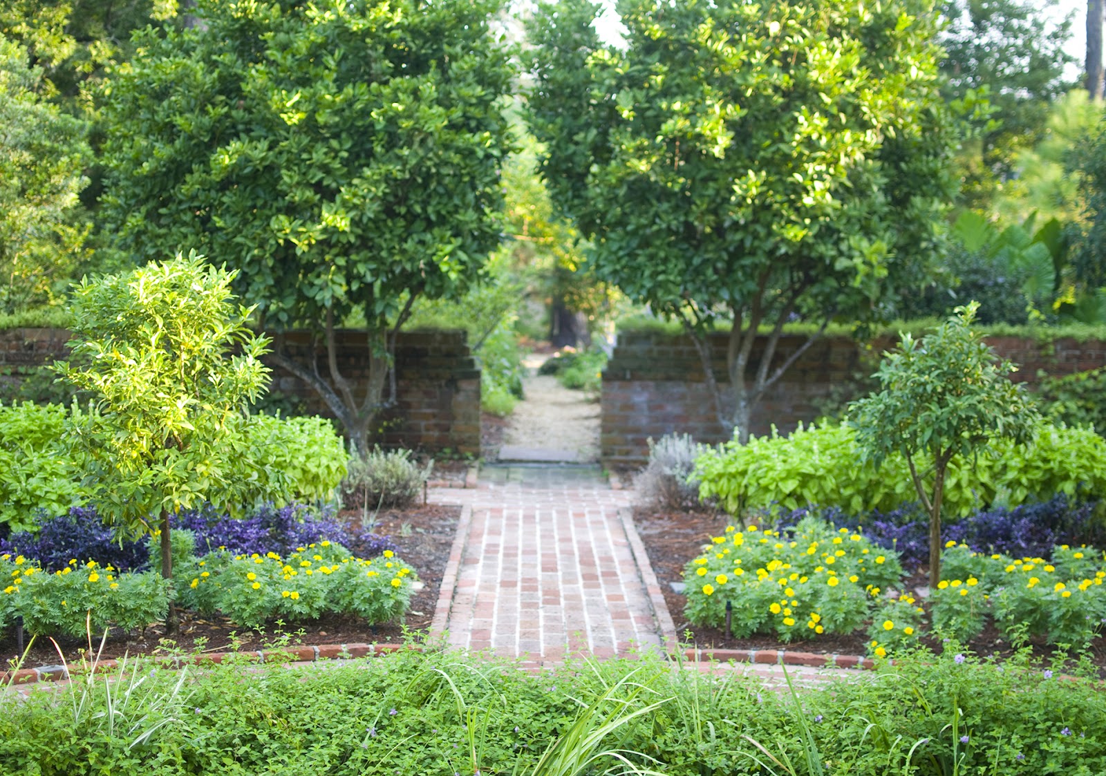 Fountains and geometric planting in the Spanish Court at Longue Vue, New Orleans