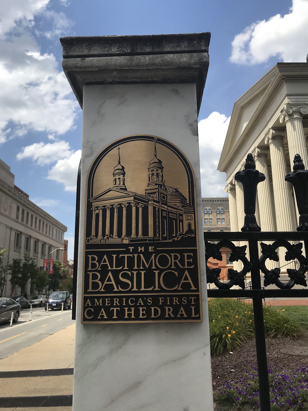 Nineteenth-century townhouses and mature trees in Mount Vernon, Baltimore near the Basilica
