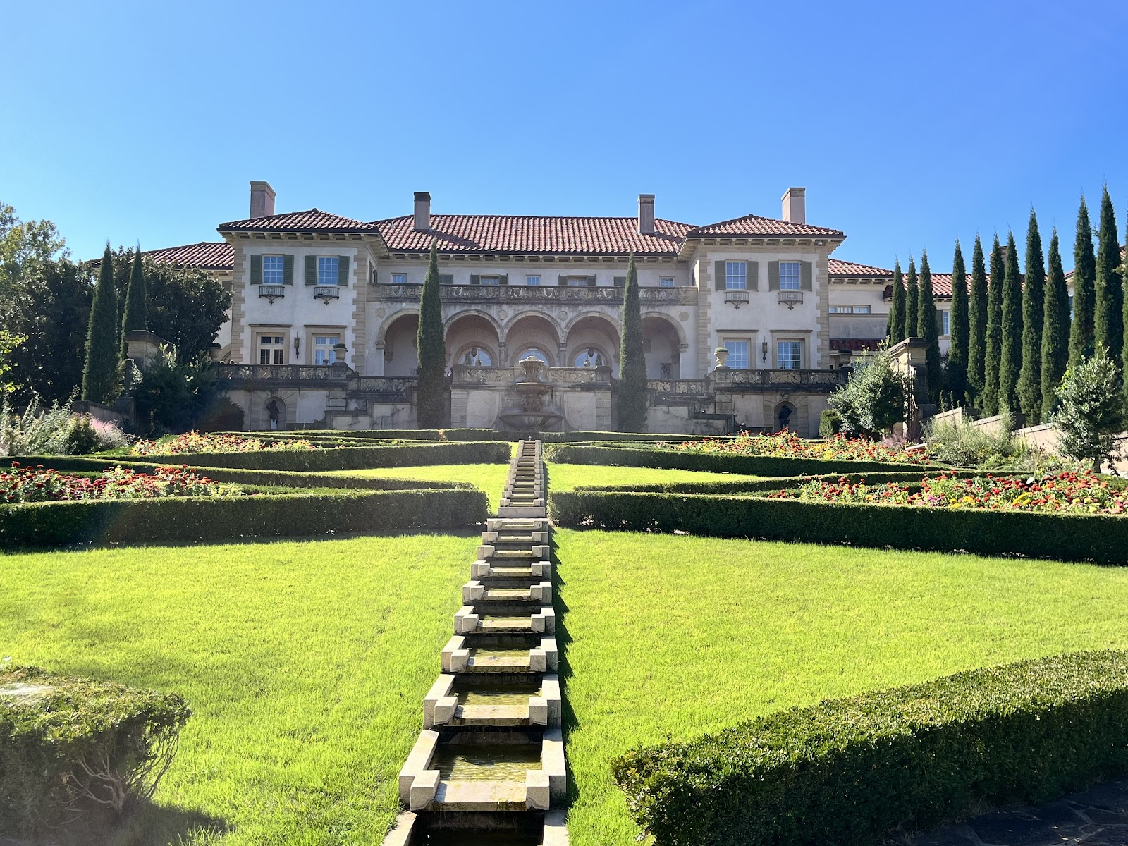 Formal garden axis running from the villa to the tempietto at Philbrook, Tulsa