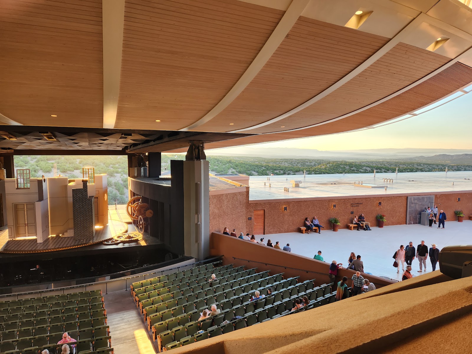 Thunderstorm crossing the valley seen through the open sides of the Santa Fe Opera