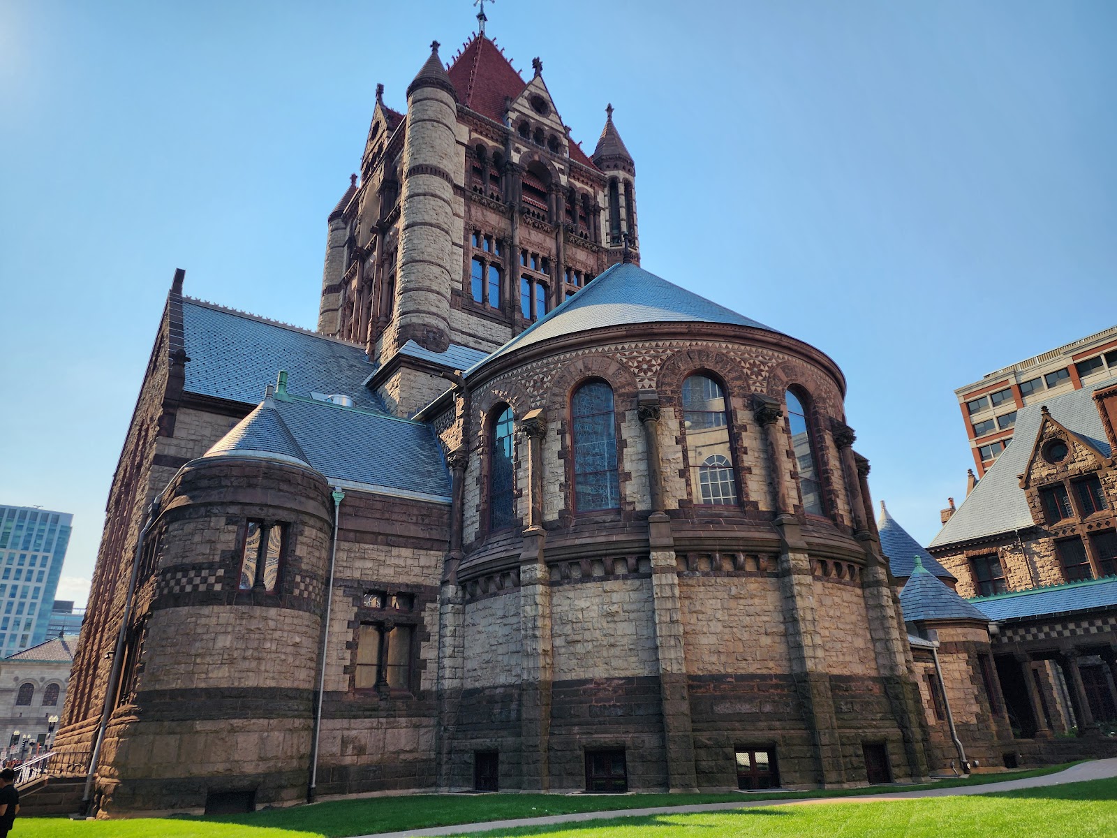 Wedding portrait in open shade on Copley Square outside Trinity Church, Boston