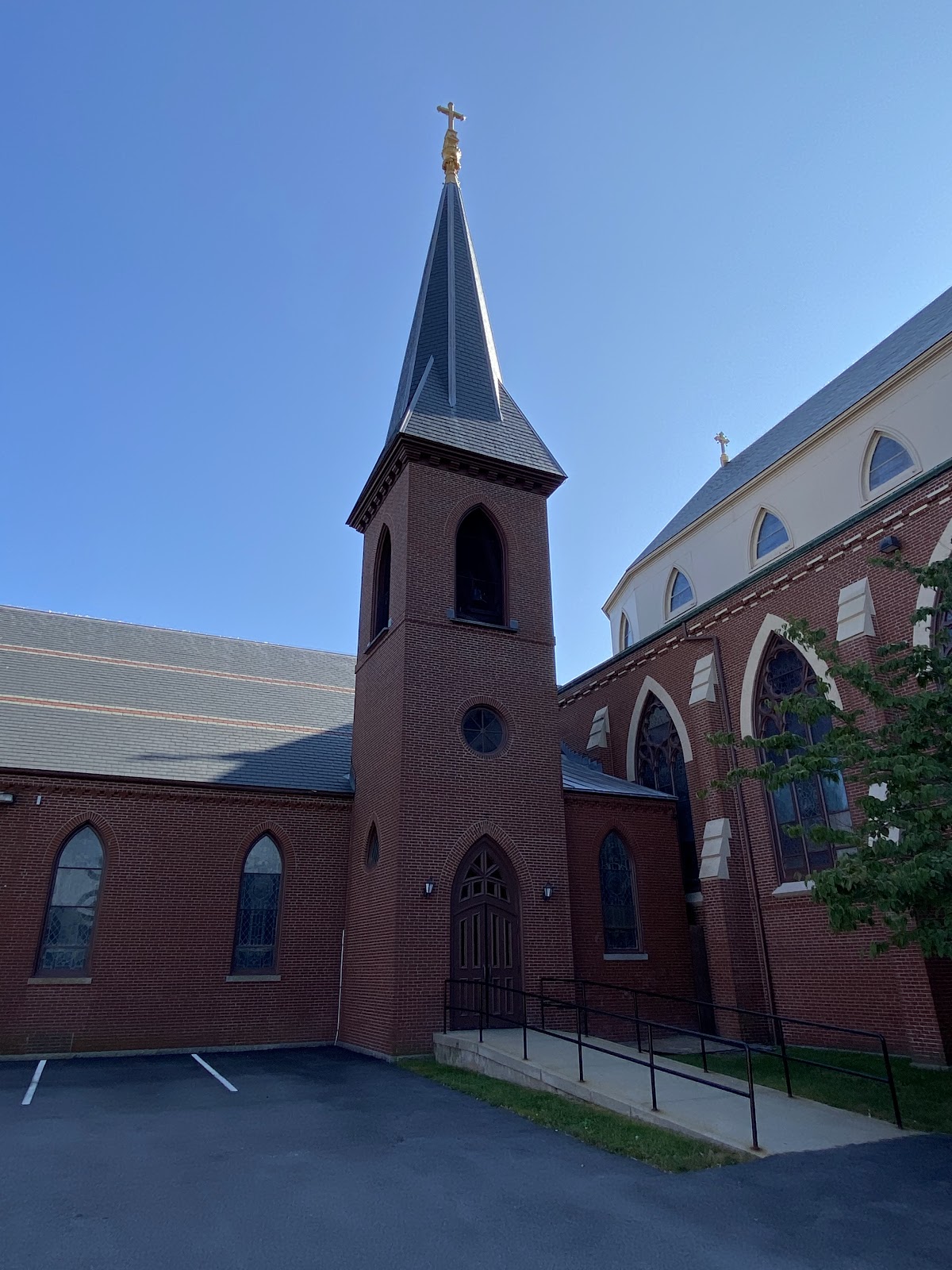 Pointed arches and vertical emphasis inside a Gothic Revival cathedral, Portland Maine