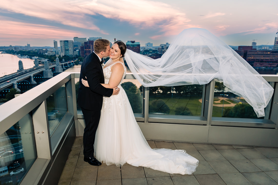 Sunset over the Charles River and Esplanade near The Liberty Hotel, a Boston wedding portrait location