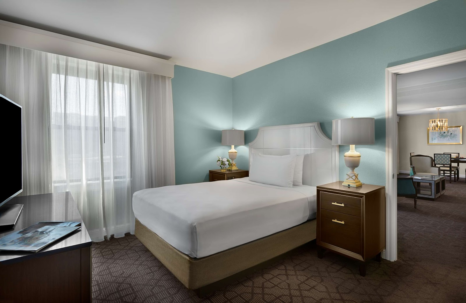 Guest room window overlooking Forest Park at the Chase Park Plaza, St. Louis