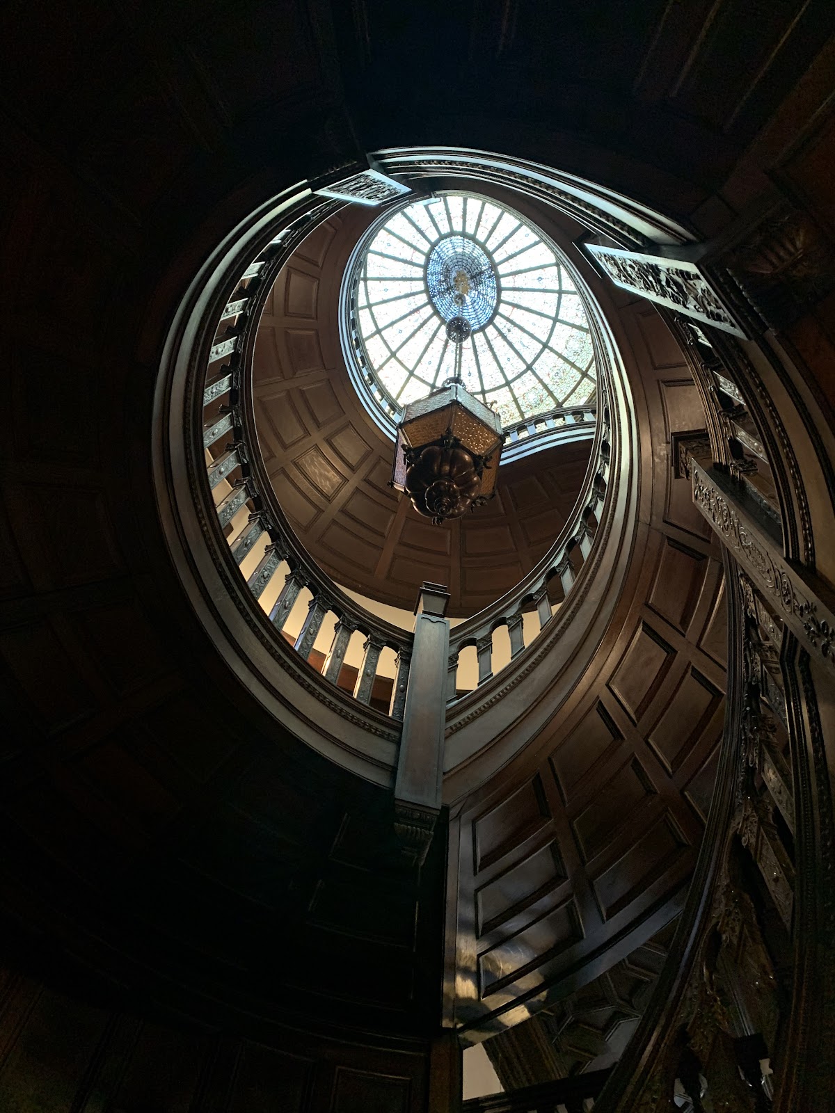 Dark carved woodwork and panelling inside the Garrett-Jacobs Mansion, Baltimore