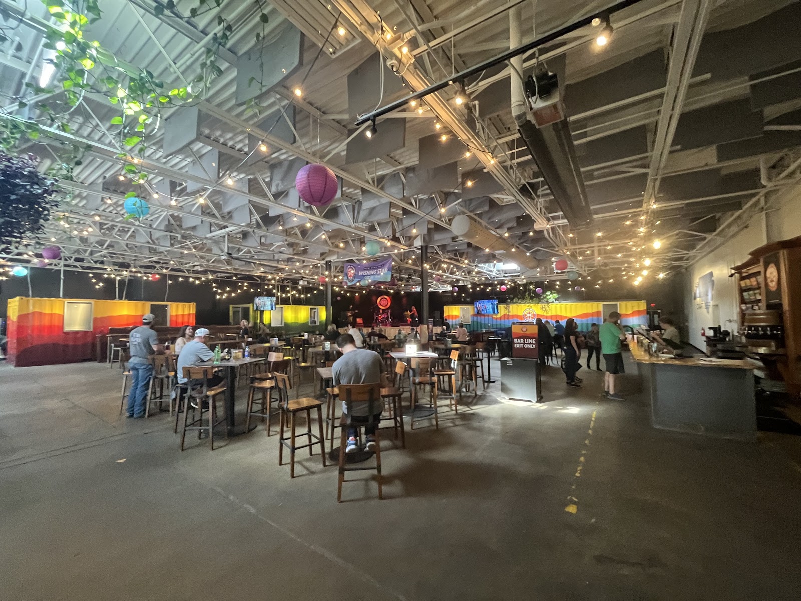 Rooftop space at Highland Brewing Company, Asheville, after sunset