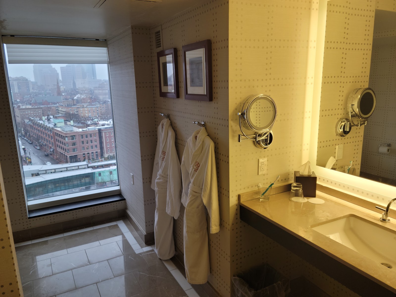 Original granite walls and iron detail inside The Liberty Hotel, Boston