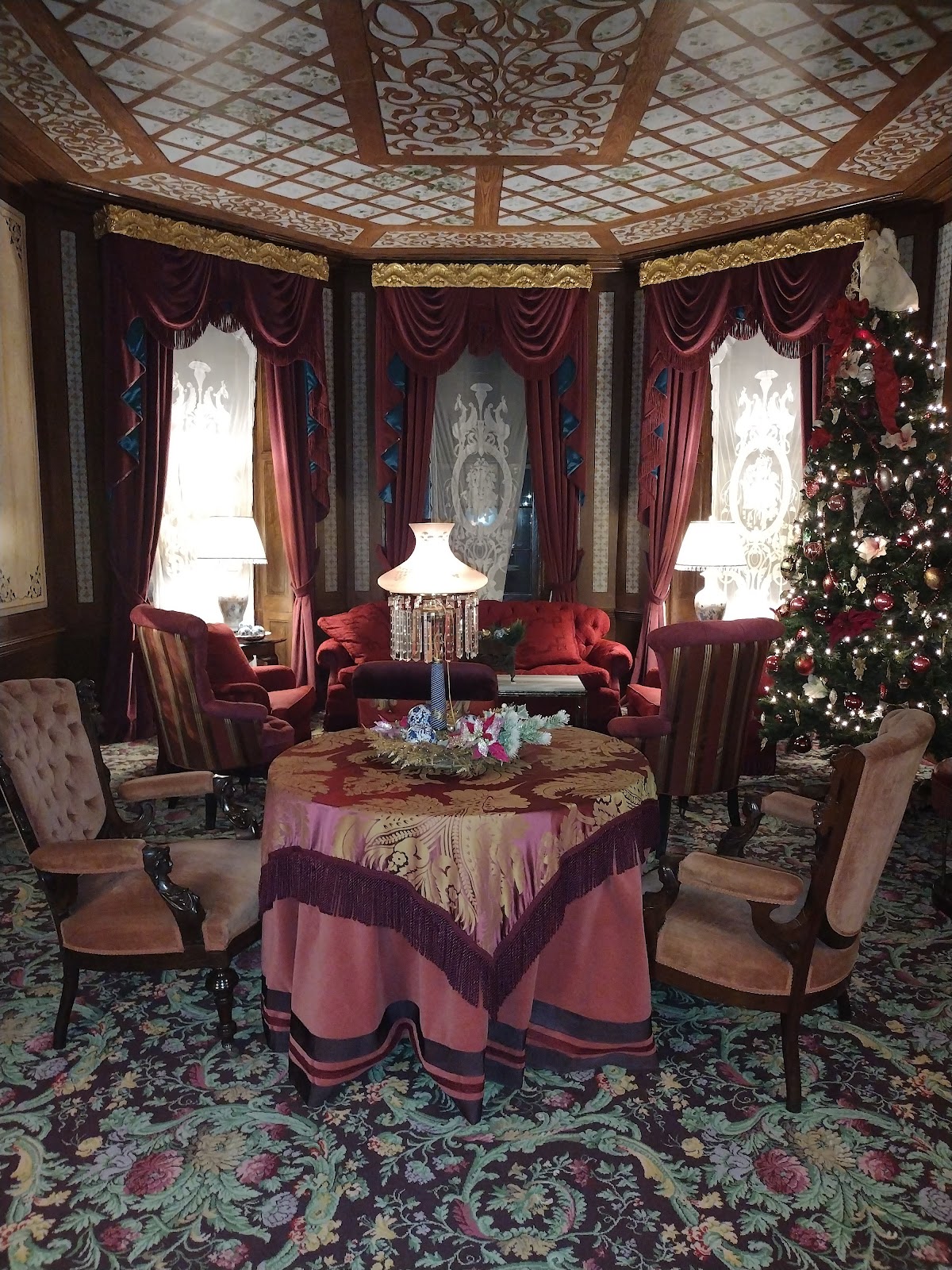 Decorative painted wall and ceiling detail inside Clifton Mansion, Baltimore