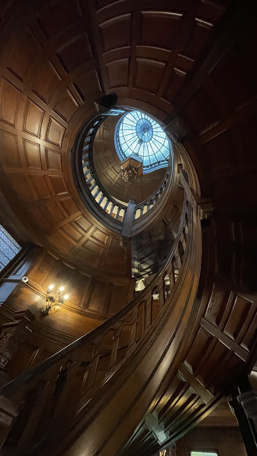 Grand staircase and landing window at the Engineers Club, Baltimore Maryland