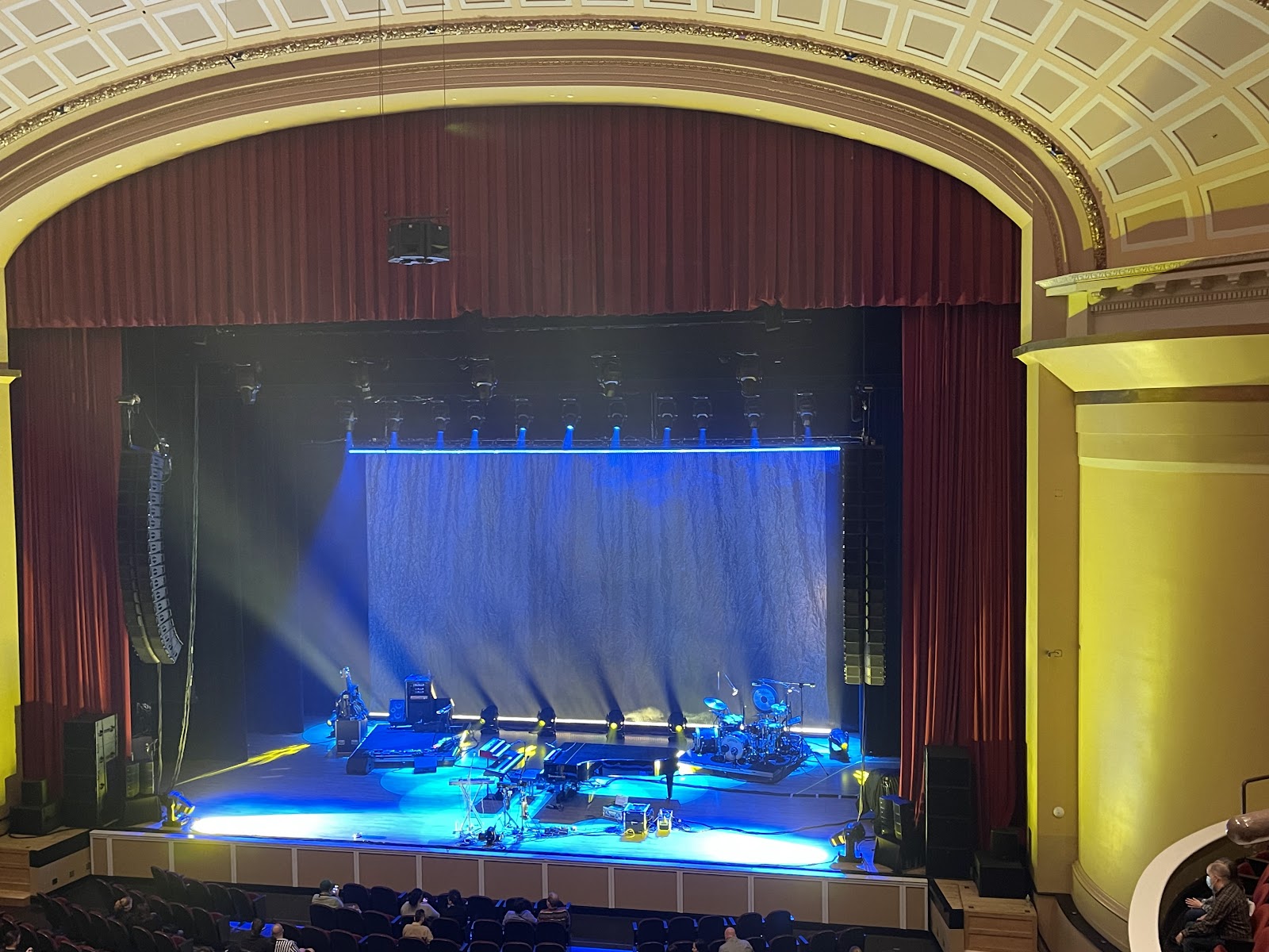 Broad soft highlight running along polished organ pipes at Merrill Auditorium
