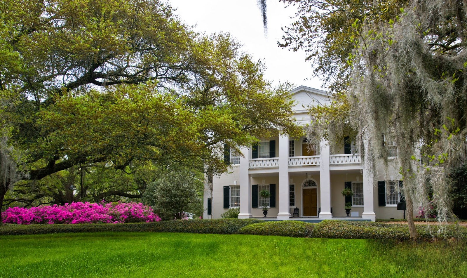 Soft early morning light on the gallery of an antebellum inn