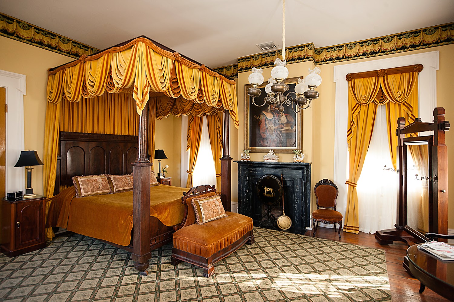 Large window light in a period guest room at a historic inn