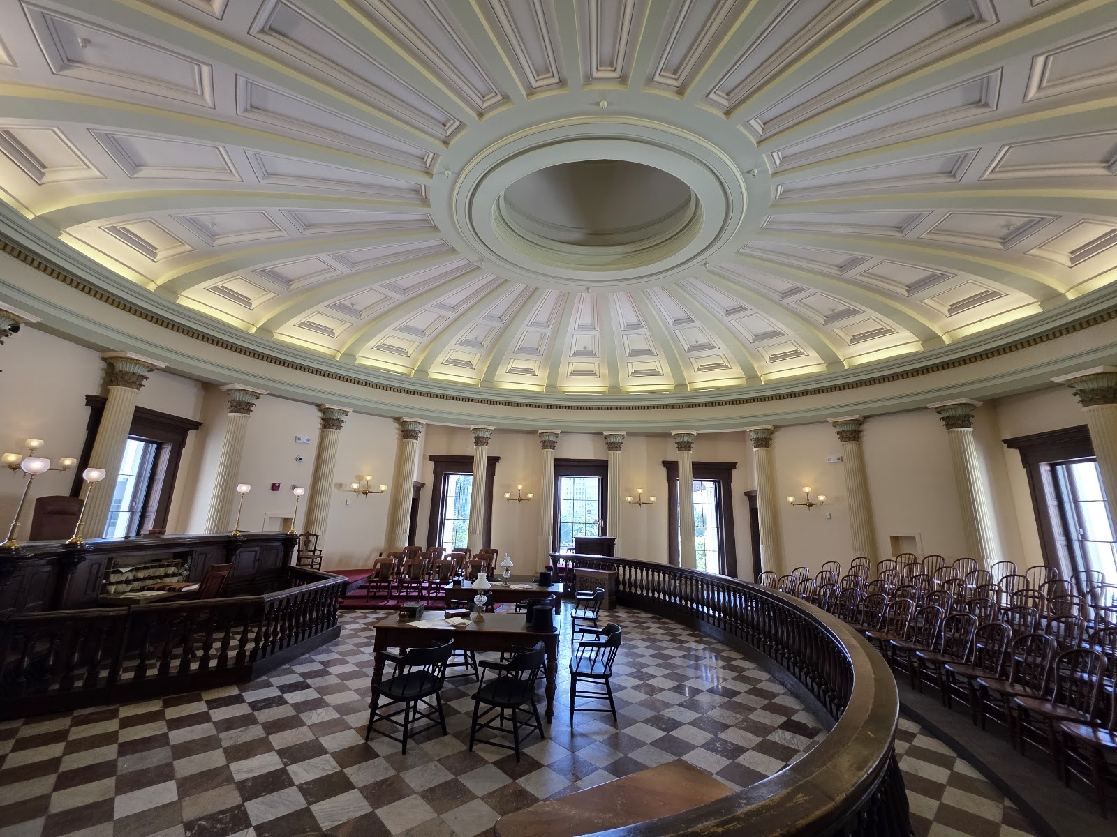 Pale stone rotunda floor returning light upward at the Old Courthouse, St. Louis