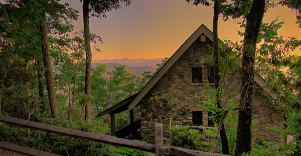 Low evening light raking across mountain ground at The Pines at Creston, North Carolina