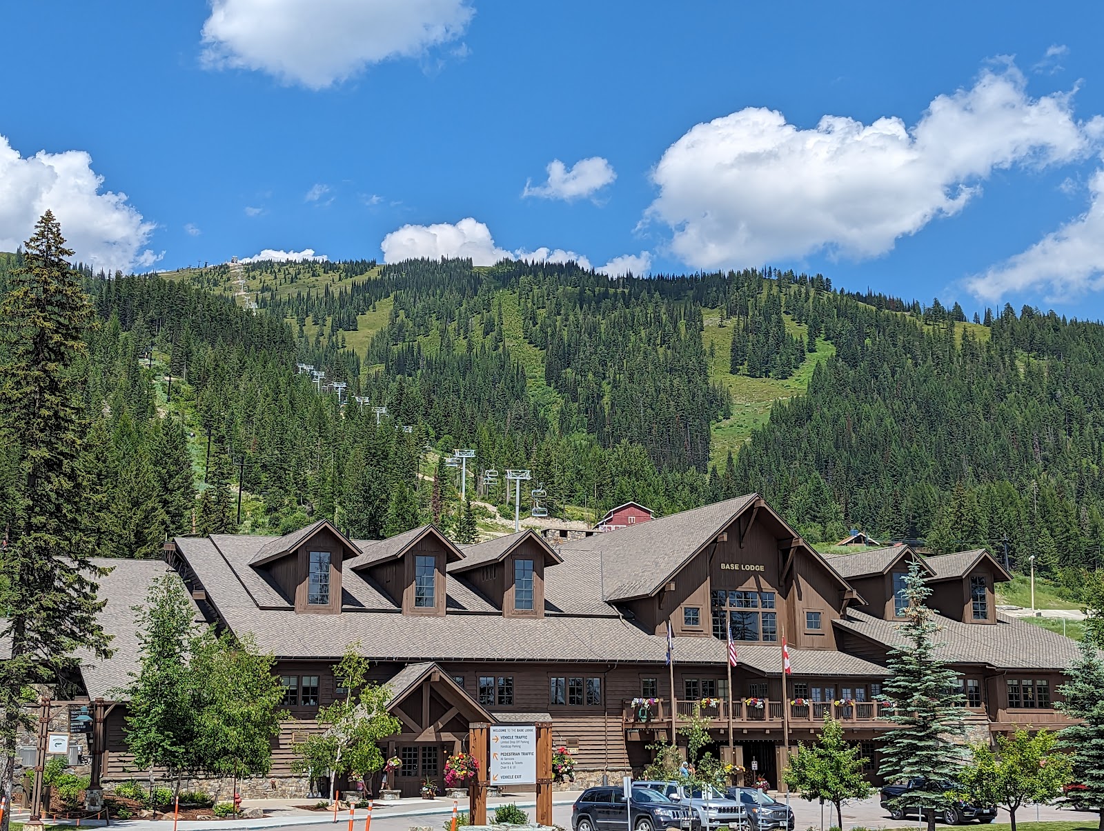 Deep snow at the base of Whitefish Mountain Resort in winter, Montana