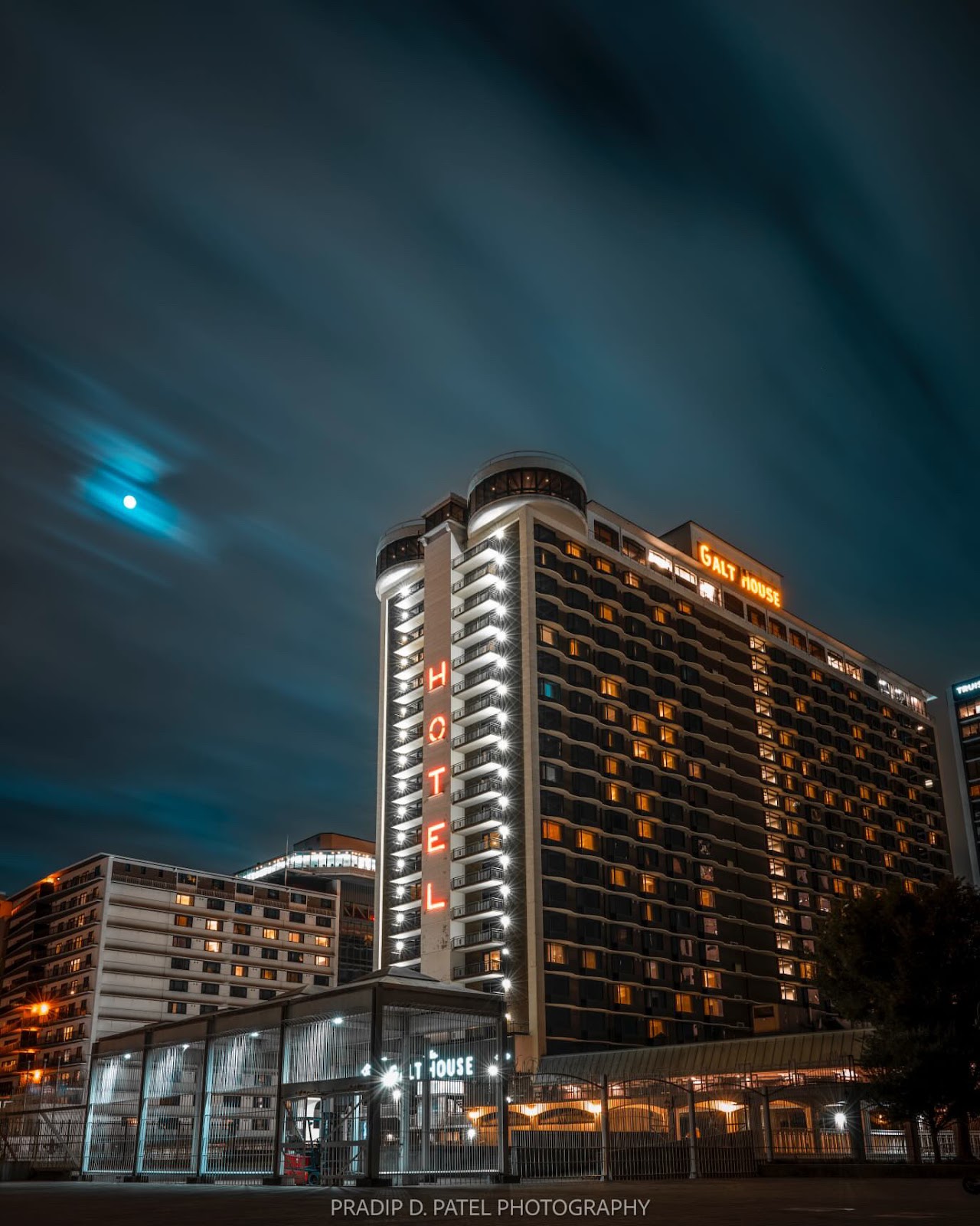 The Ohio River side-lit from the Galt House Hotel, Louisville, with the far bank visible