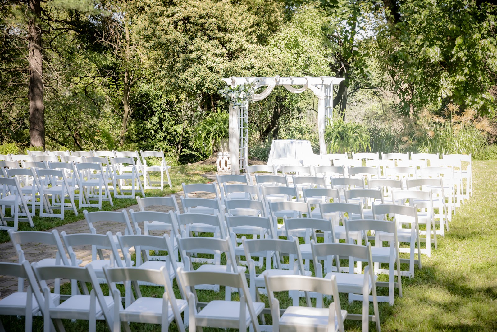 Covered outdoor area at Overhills Mansion for wet weather wedding photographs