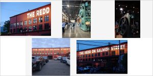 Converted warehouse interior with timber and steel structure at The Redd on Salmon Street, a Portland wedding venue