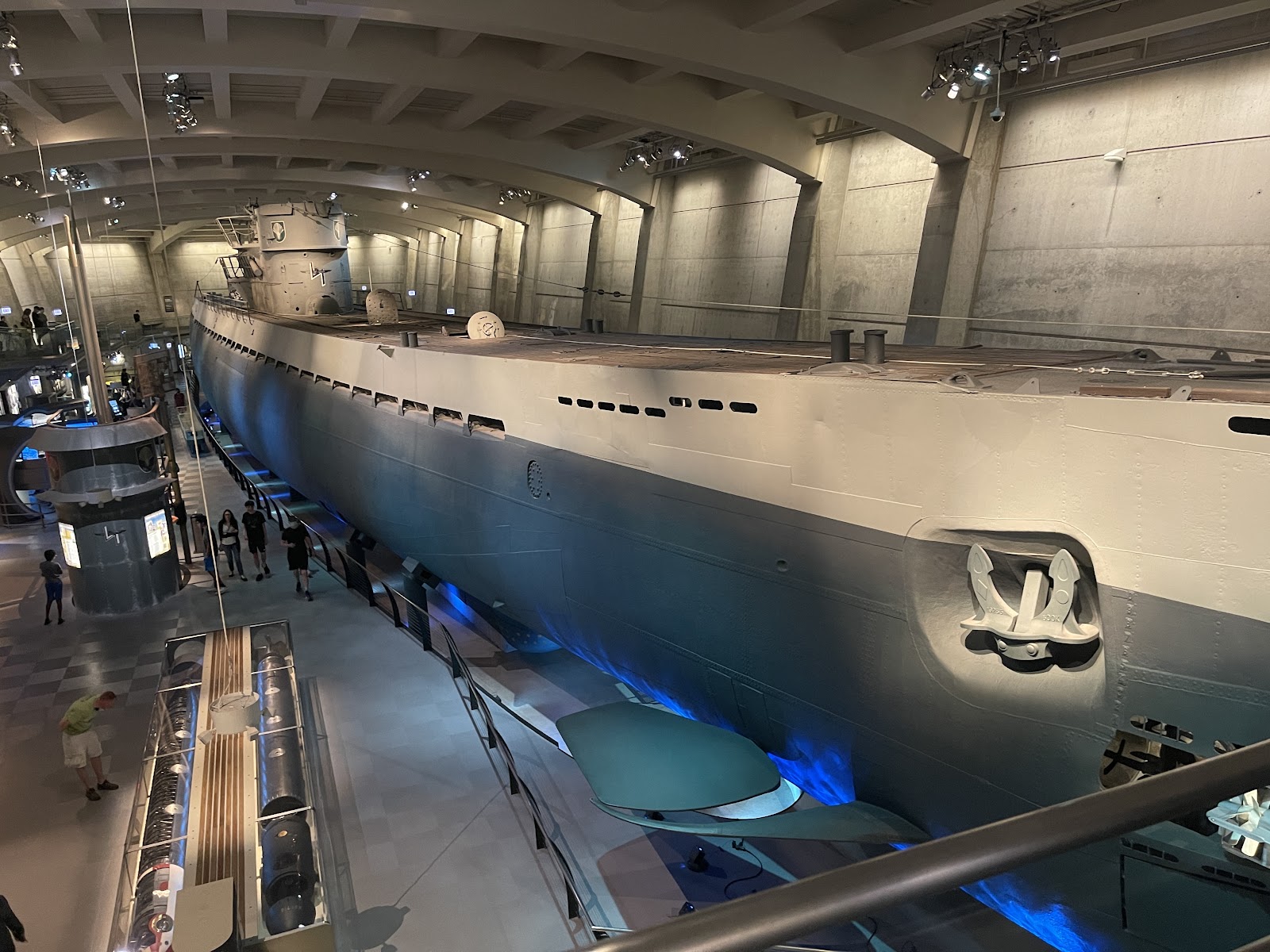 Full-scale aircraft suspended in a vast museum hall, Chicago