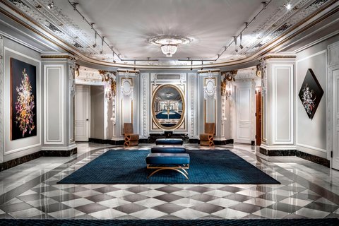 Grand period staircase inside a 1910 Chicago hotel