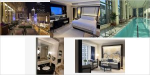 Pale tonal luxury hotel interior in Streeterville, Chicago